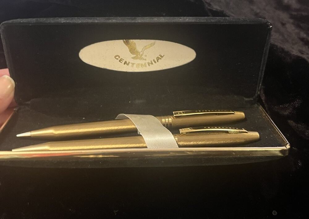 VTG Centennial Ball Point Pen & Mechanical Pencil Set Gold Tone W/ Box